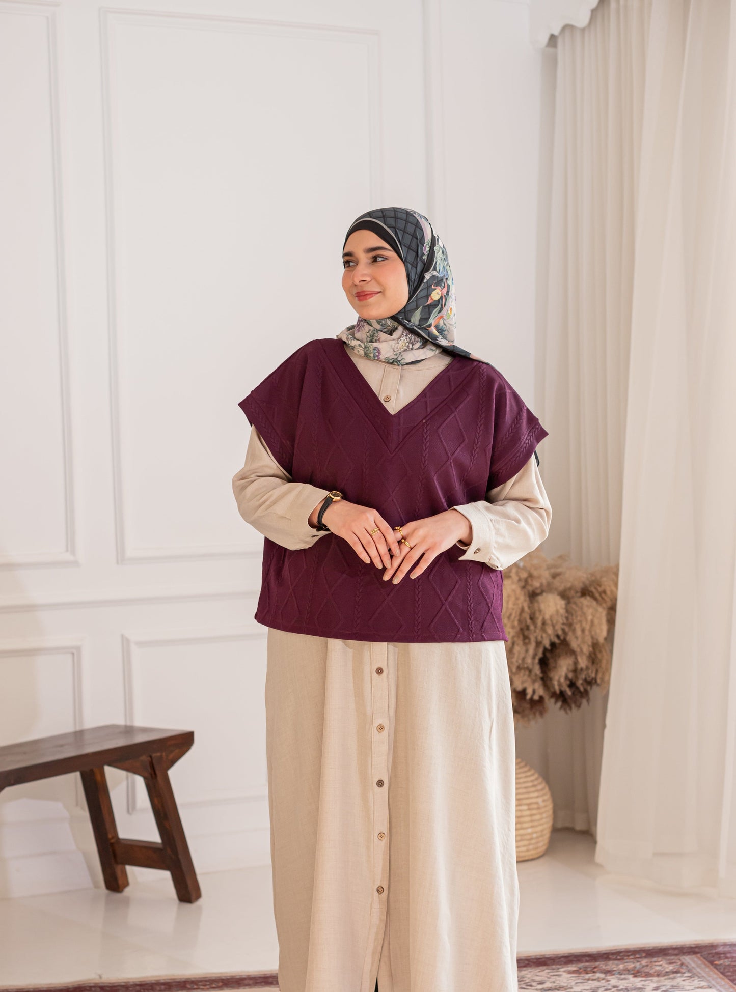 All-Season Linen Shirt Dress with Knit Vest